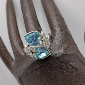 Vintage Sarah Coventry "Love Story" Ring Blue Double Hearts Size 7 Adjustable